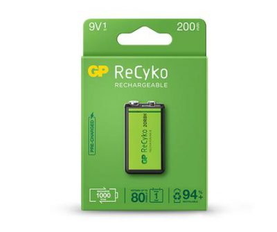 gp rechargeable battery recyko 9v 200 pack1