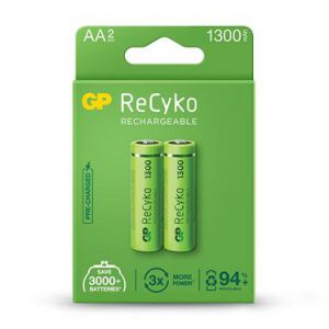 gp rechargeable battery recyko aa 1300 pack2