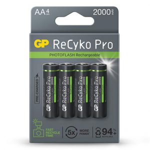 gp rechargeable battery recyko aa 2000 for photo flash pack4