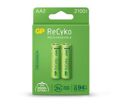 gp rechargeable battery recyko aa 2100 pack2