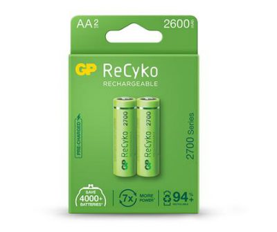 gp rechargeable battery recyko aa 2600 pack2