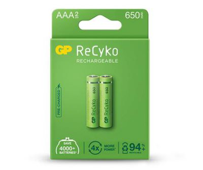 gp rechargeable battery recyko aaa 650 pack2