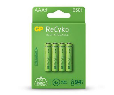 gp rechargeable battery recyko aaa 650 pack4