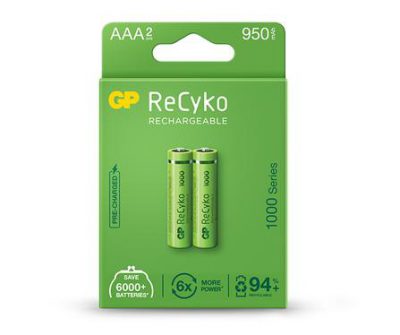 gp rechargeable battery recyko aaa 950 pack2